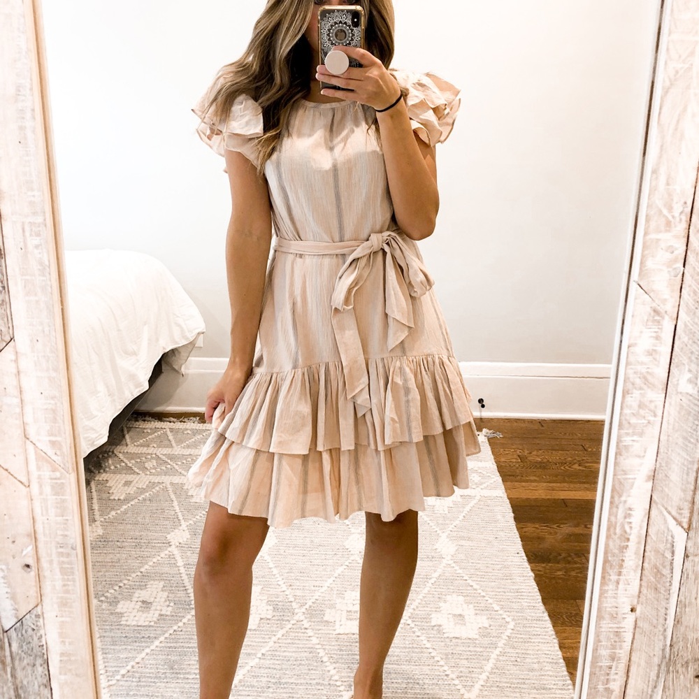 Rebecca Taylor Stripe Ruffle Cap Sleeve Dress 8